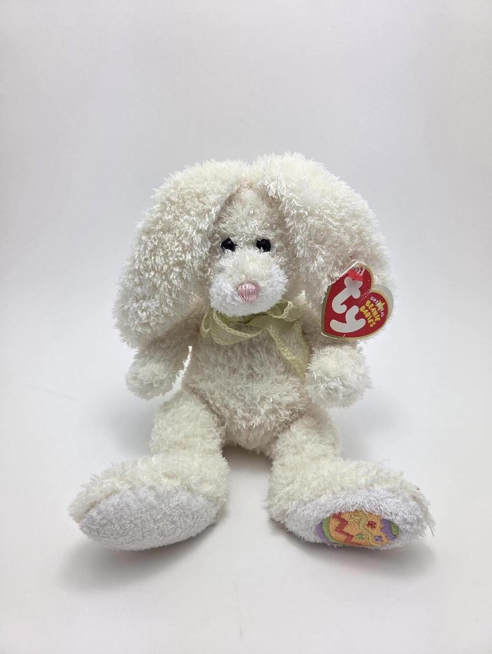 Ty Beanie Baby “Hoppily” the Cream Easter Bunny Rabbit (8 inch) Creased Tag